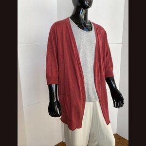 Eileen Fisher Woman Rust Rusty Mauve Rose Soft Linen Knit Cardigan Sz 2X